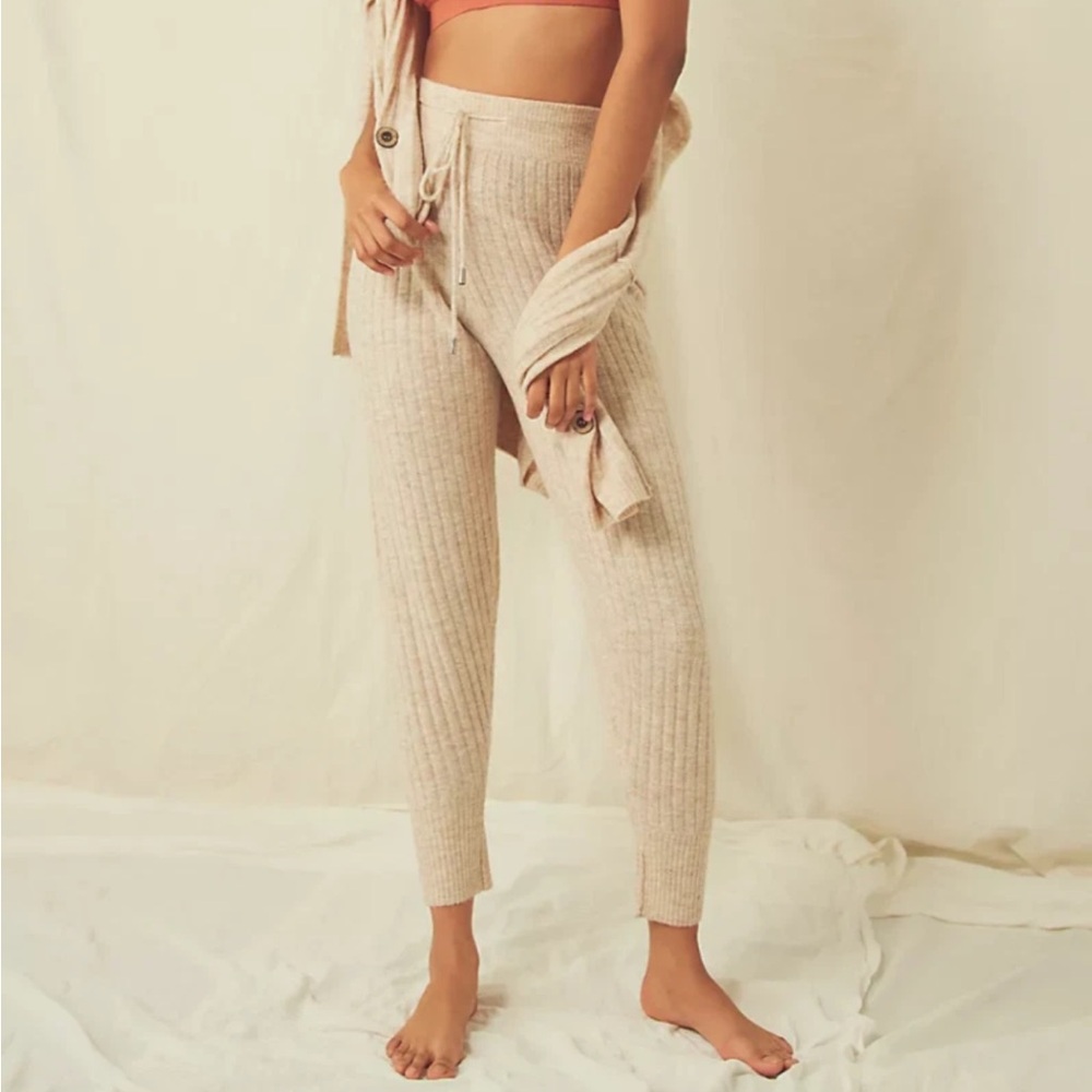 Free People Around the Clock Jogger Lounge Sweater Pants Oatmeal L